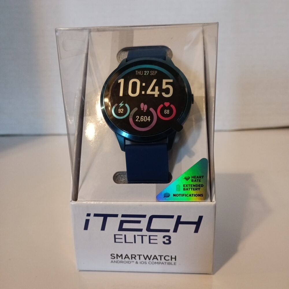 iTech Elite 3 Smart Watch Fitness Tracker Unisex Adult , Blue, Silicone Strap